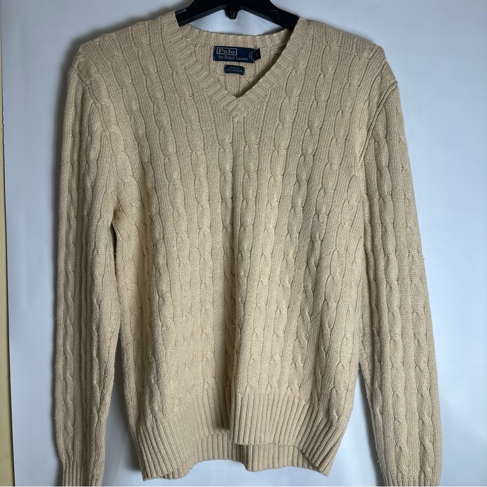 Vintage Ralph Lauren V-Neck Cable Knit Sweater in Beige - Picture 6 of 8
